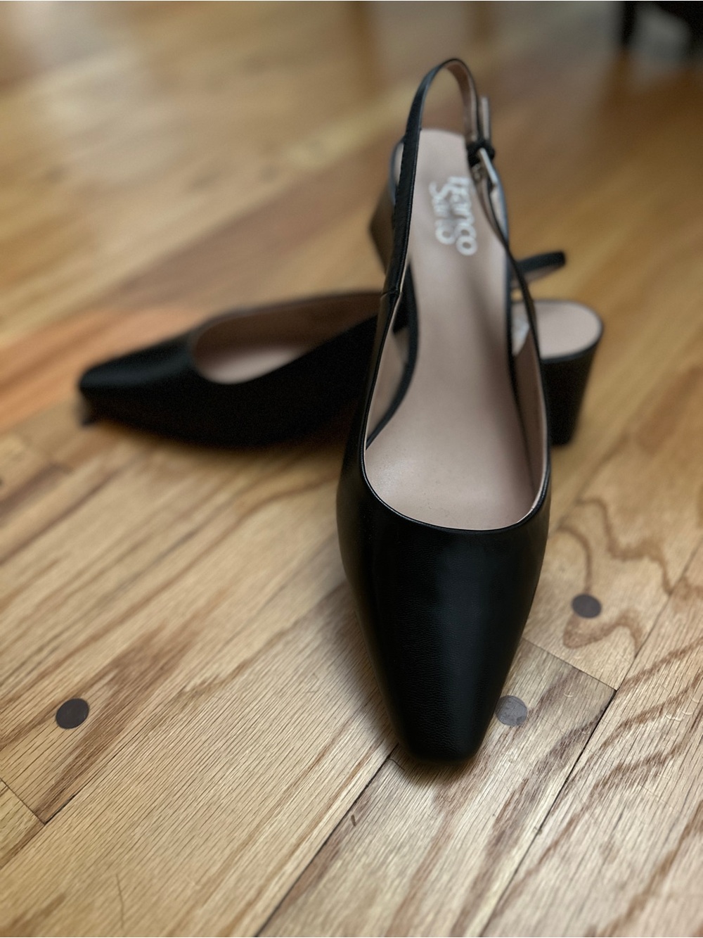 Franco Sarto Black leather Slingback Block Heel Pumps